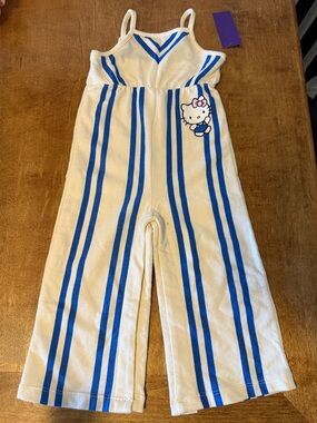 Hello Kitty Cream and Blue Striped Toddler Girls' Romper Jumpsuit